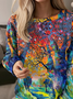 Casual Loose Crew Neck Abstract Sweatshirt