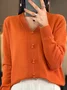 V Neck Buckle Casual Plain Sweater