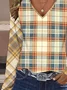 Plaid printed casual V-neck women's T-shirt