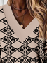 Vintage Boho Ethnic V Neck Loose Sweatshirt