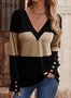 Color Block Jersey Casual Blouse