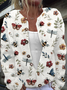 Insect flower embroidery pattern button cardigan