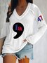Text Letters Casual V Neck Loose T-Shirt