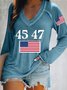Text Letters Casual V Neck Loose T-Shirt