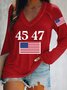 Text Letters Casual V Neck Loose T-Shirt