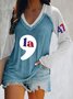 Text Letters Casual V Neck Loose T-Shirt