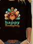 Interesting turkey and Thanksgiving printed long sleeved round neck T-shirt