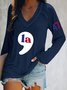 Text Letters Casual V Neck Loose T-Shirt