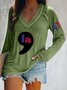 Text Letters Casual V Neck Loose T-Shirt