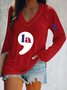 Text Letters Casual V Neck Loose T-Shirt