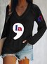 Text Letters Casual V Neck Loose T-Shirt