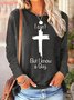 Casual Cotton-Blend Crew Neck Text Letters Blouse