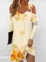 Buckle Casual Cold Shoulder Maple Leaf Dress