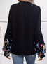 Embroidery Casual Plain Blouse