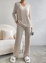 Loose Casual V Neck Plain Two-Piece Set
