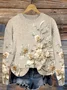 Vintage floral round neck knitted sweater