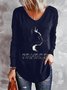 V Neck Cat Casual Loose T-Shirt