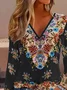 Hippie Floral Regular Fit Casual V Neck T-Shirt
