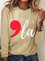 Comma pull fun pattern long sleeved round neck T-shirt