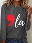 Comma pull fun pattern long sleeved round neck T-shirt