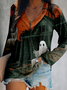 Halloween Horror Ghost Black Cat Pumpkin V-neck Long Sleeve T-shirt Top