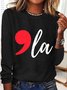 Comma pull fun pattern long sleeved round neck T-shirt