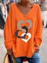 Thanksgiving  Casual Knitted V Neck Heart/Cordate Blouse