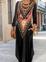 Ethnic pattern printed casual round neck long dress