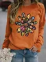 Hippie Floral Peace Loose Casual Sweatshirt