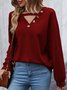 Casual Plain Crew Neck Buckle Sweatshirt