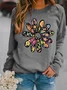 Hippie Floral Peace Loose Casual Sweatshirt
