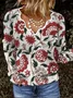 V Neck Floral Loose Casual Blouse