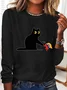 Kamala Harris 2024 Black Cat Casual Long Sleeve Shirt