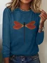 Hippie Dragonfly Crew Neck Cotton-Blend Casual T-Shirt