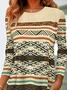 Ethnic pattern printed round neck women's T-shirt