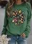 Hippie Floral Peace Loose Casual Sweatshirt