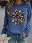 Hippie Floral Peace Loose Casual Sweatshirt