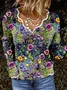 V Neck Floral Loose Casual Blouse