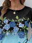 Women's Long Sleeve T-shirt Spring/Fall Black Floral Jersey Crew Neck Daily Going Out Casual Top