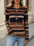 Women's Long Sleeve T-shirt Spring/Fall Brown Striped Jersey Crew Neck Daily Going Out Casual Top