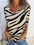Women's Long Sleeve T-shirt Spring/Fall Khaki Striped V Neck Daily Going Out Casual Top