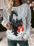 Christmas Cat Round Neck Casual Sweatshirt