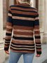 Women's Long Sleeve T-shirt Spring/Fall Brown Striped Jersey Crew Neck Daily Going Out Casual Top