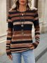 Women's Long Sleeve T-shirt Spring/Fall Brown Striped Jersey Crew Neck Daily Going Out Casual Top