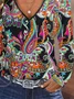 Ethnic Cashew Flower Printed V-neck Women's T-shirt