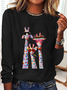 Women's Oil Painting Funny Giraffe Print Casual Long Sleeve Shirt