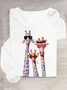 Women's Oil Painting Funny Giraffe Print Casual Long Sleeve Shirt