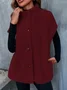 Casual Fluff/Granular Fleece Fabric Stand Collar Plain Teddy Jacket