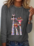 Women's Oil Painting Funny Giraffe Print Casual Long Sleeve Shirt