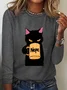 Funny Nope Cat Coffee Casual Long Sleeve Shirt